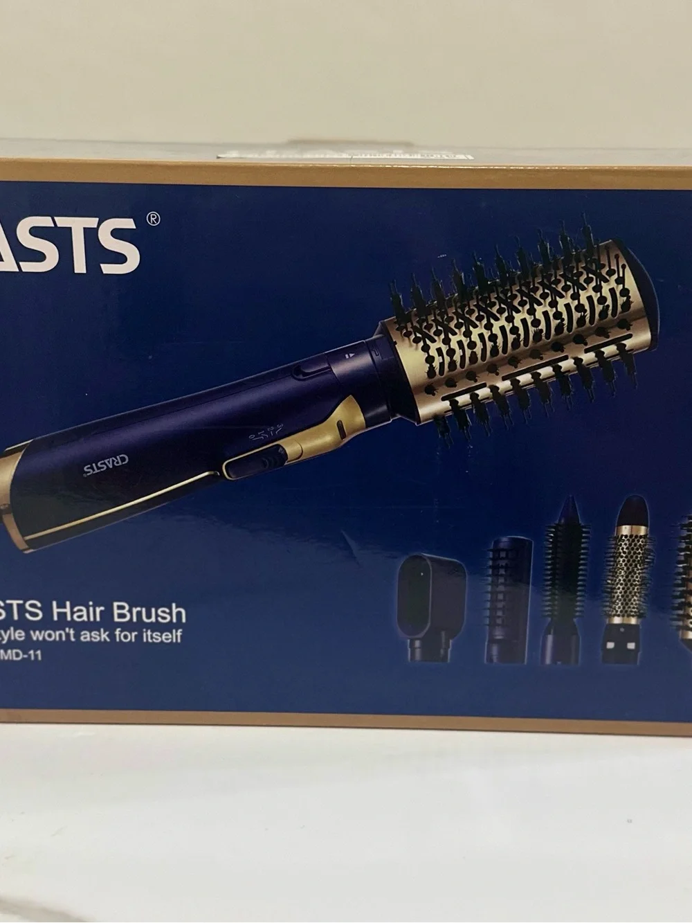 2-in-1 Hot Air Styling Brush — Navy Blue/Gold